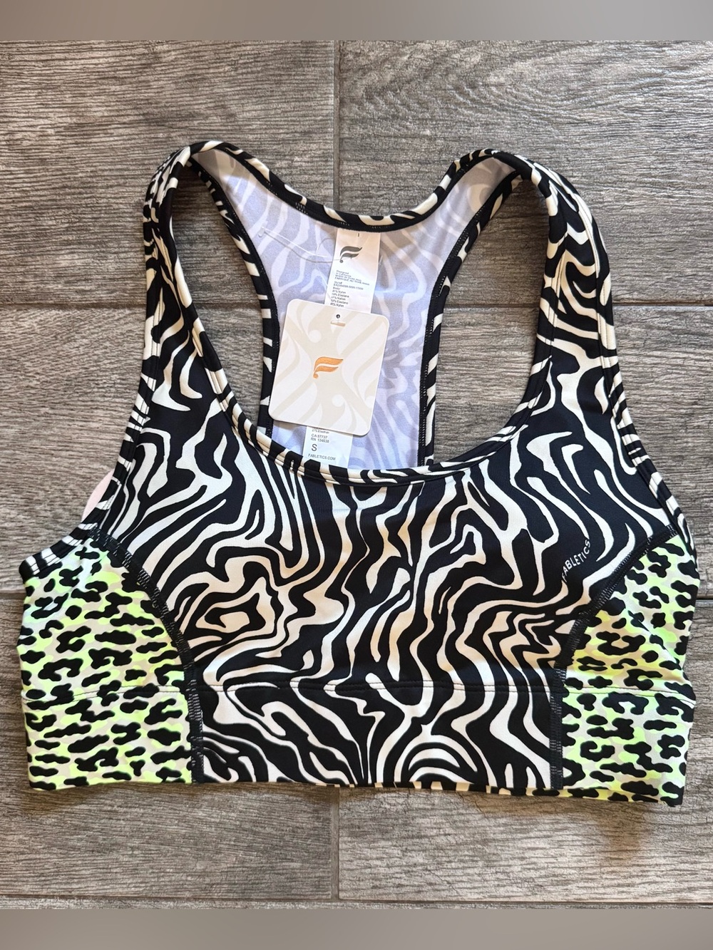 NWT Fabletics On The Go Medium Impact Racerback Animal Print Sports Bra Sz S